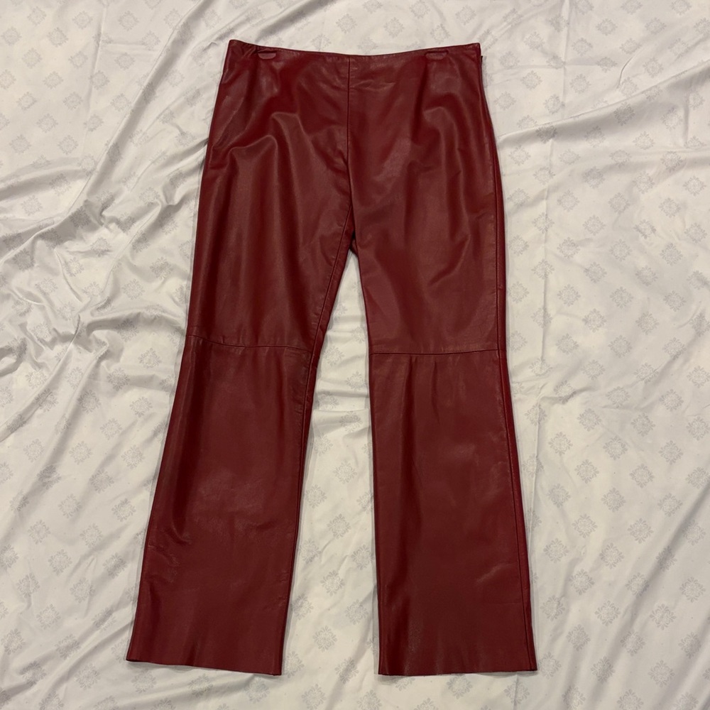 Theory Red Straight-Leg Faux Leather Pants